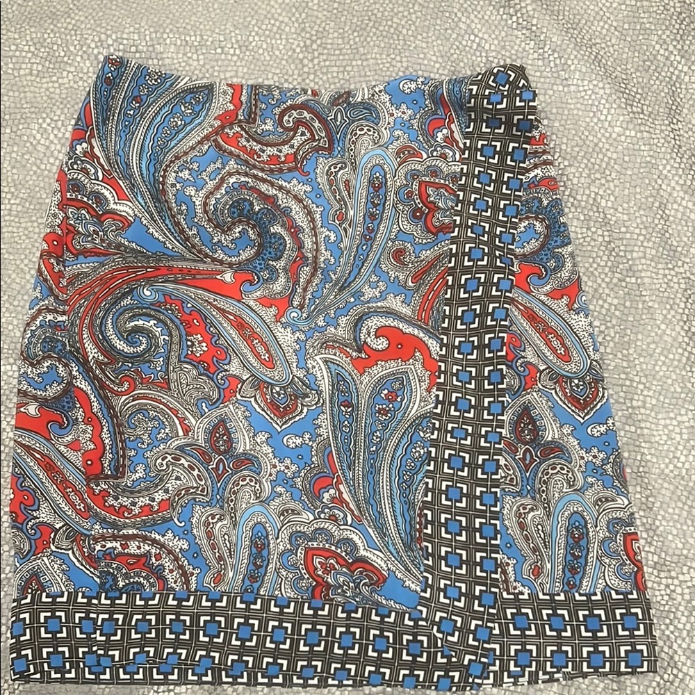 New York & Company Red and Blue Wrap Mini Pencil Skirt